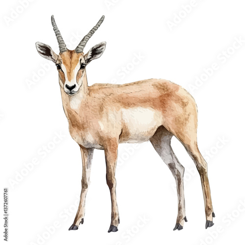 A watercolor vector of a Saiga antelope, isolated on a white background. Saiga antelope vector.

