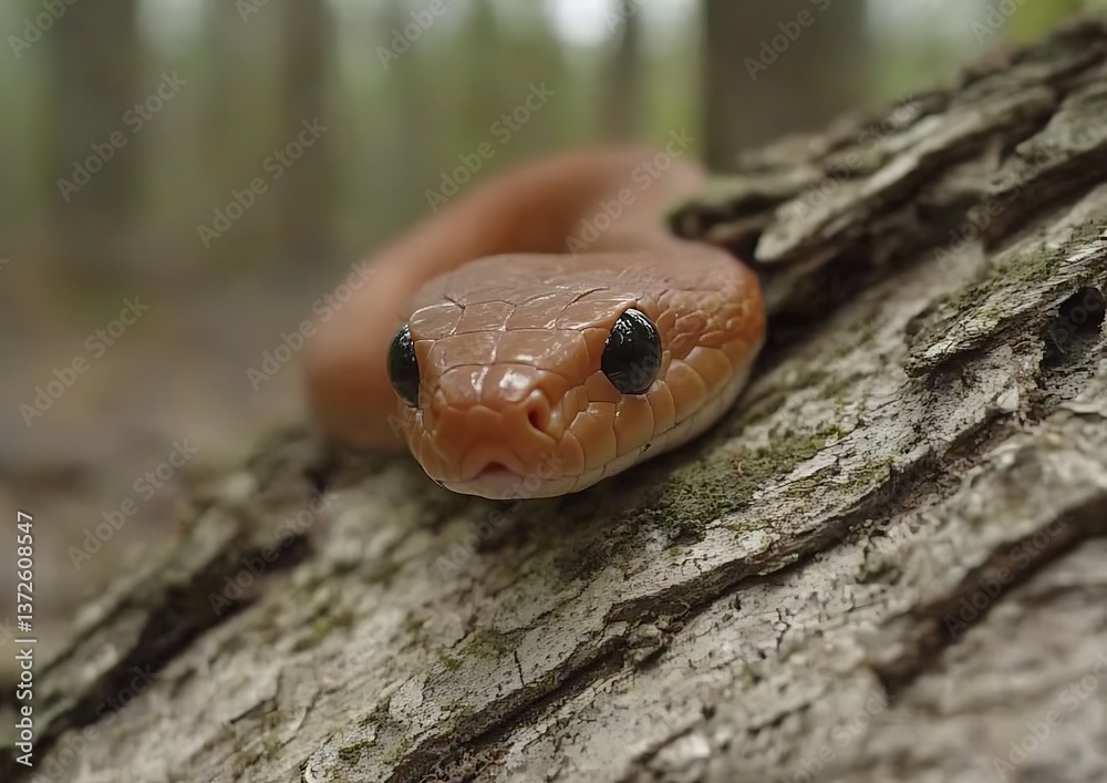 Fototapeta premium Snake on log in forest