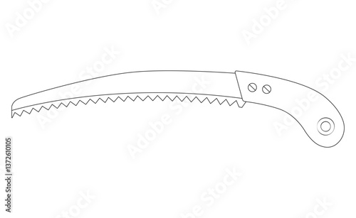 Hacksaw. Garden tool. Vector illustration isolated on white. Black line. Coloring page.