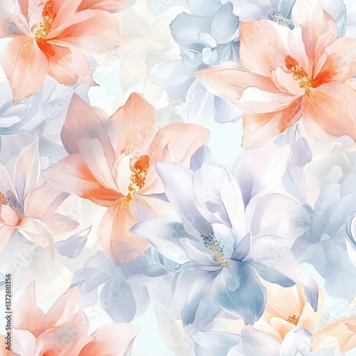Soft pastel floral pattern in watercolor style creating a calming and serene atmosphere with beautifully spaced flowers Generative AI