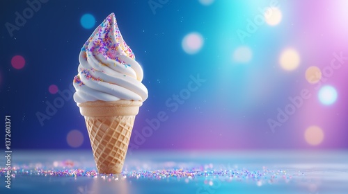 Colorful ice cream cone with aurora-inspired toppings creating a magical dessert experience