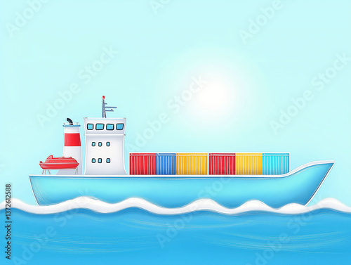 Minimalist Cartoon Cargo Ship Illustration