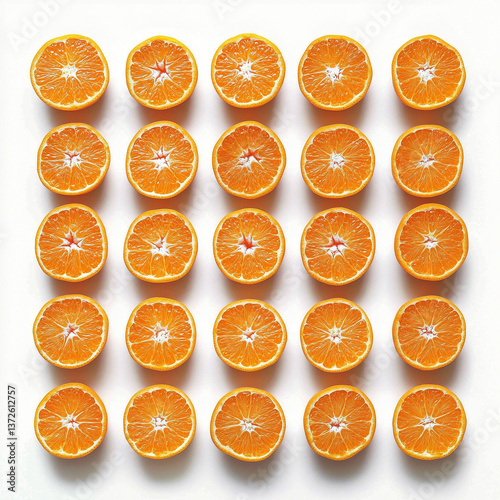 Top-Down Flat Lay of Halved Oranges with Perfect Symmetry