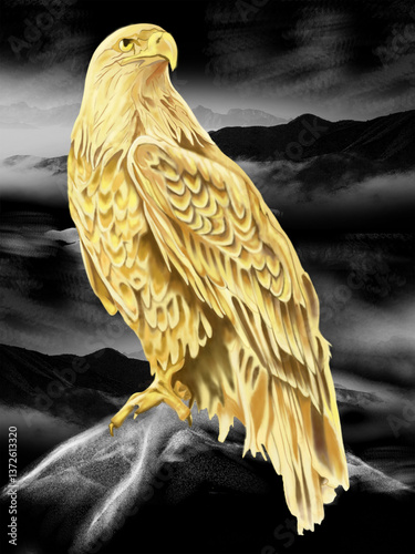 Gold eagle in the top of mountain