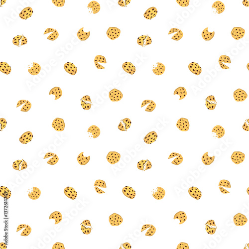 cookie seamless pattern background. Cartoon illustration of Cookies. biscuits illustration. chocolate chips pattern background.