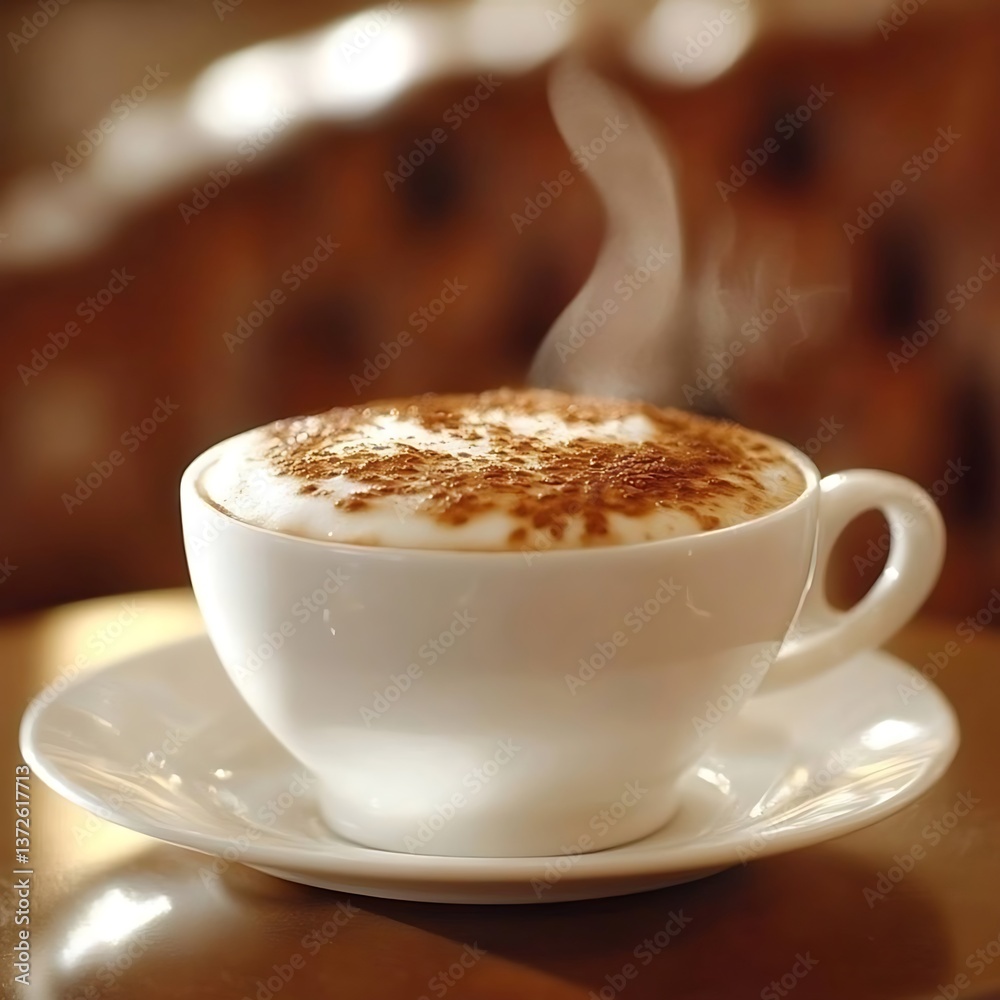 Obraz premium Hot Cappuccino Cafe Morning