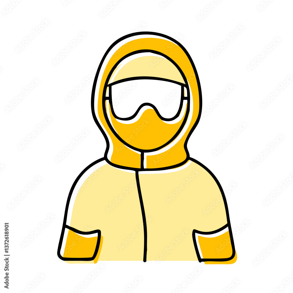 Yellow protective suit with glasses icon on white background. Safety and caution concept Yellow protective suit with glasses icon on white background. Safety and caution concept