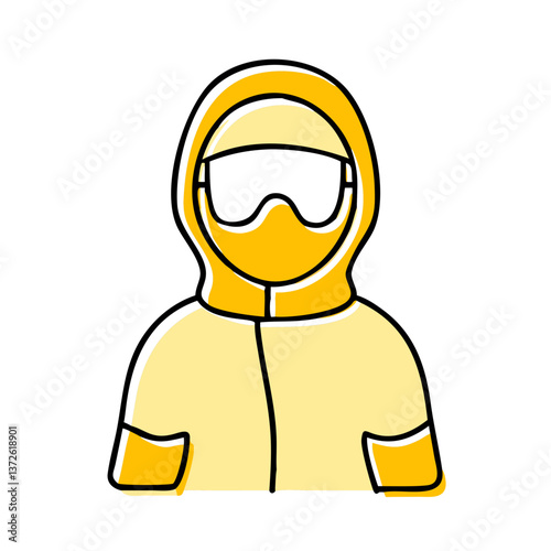 Yellow protective suit with glasses icon on white background. Safety and caution concept