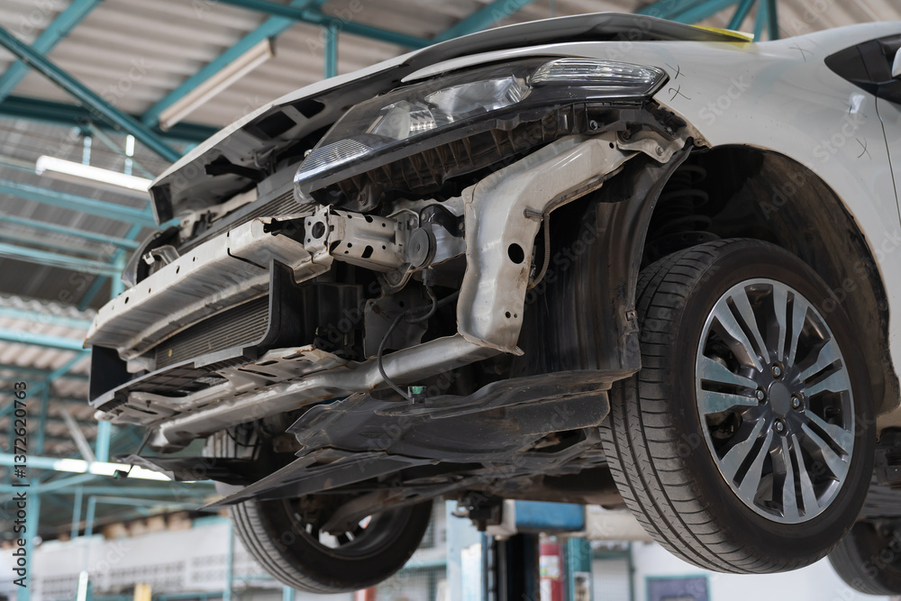 custom made wallpaper toronto digitalCar repair and maintenance services. Old car on car lift, parts replacement, waiting for repair at repair workshop