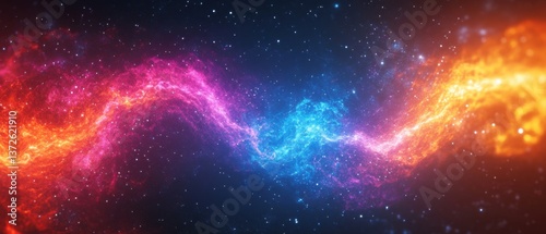 Colorful cosmic nebula with glowing stars and vibrant clouds of interstellar gas and dust in deep space