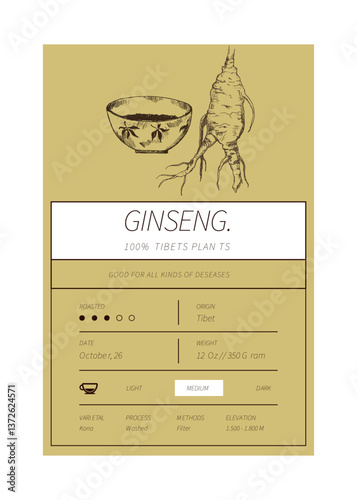 Ginseng banner vector illustration. Root of ginseng chinese and tibet medicinal herb for treatment of diseases prescribsion. 