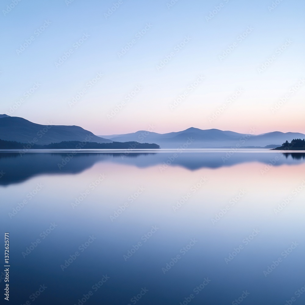 Serene reflections at dawn, a tranquil mountain lake landscape scene Serene reflections at dawn, a tranquil mountain lake landscape scene