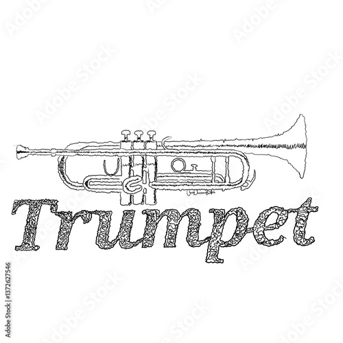 Trumpet sketch in white isolated