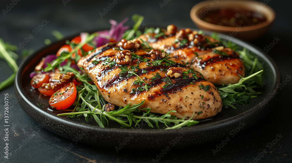 Grilled Chicken Breast With Walnuts And Vegetables Grilled Chicken Breast With Walnuts And Vegetables