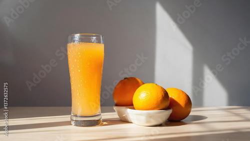 A glass of orange juice sits on a table 