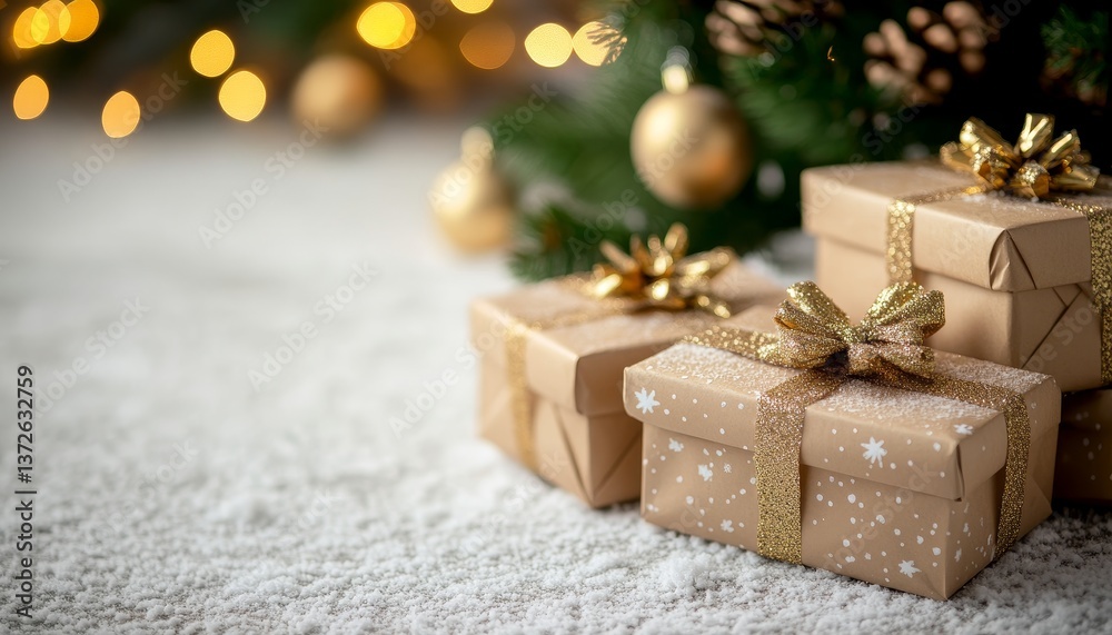 Elegant christmas background featuring gift boxes and a tree with space for text and soft lighting Elegant christmas background featuring gift boxes and a tree with space for text and soft lighting