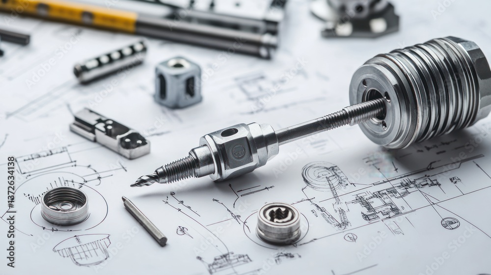 Detailed mechanical engineering tools and equipment displayed on blueprints diagrams Detailed mechanical engineering tools and equipment displayed on blueprints diagrams