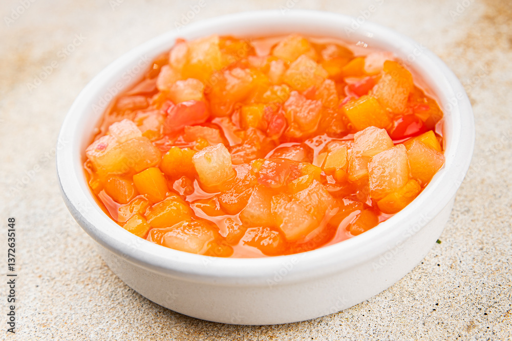 Fruits in syrup organic fruit and berries sweet dessert tasty fresh delicious gourmet food background on the table rustic food top view copy space Fruits in syrup organic fruit and berries sweet dessert tasty fresh delicious gourmet food background on the table rustic food top view copy space