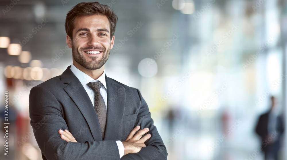 Confident business professional smiling in modern office environment corporate setting portrait style positive vibe Confident business professional smiling in modern office environment corporate setting portrait style positive vibe