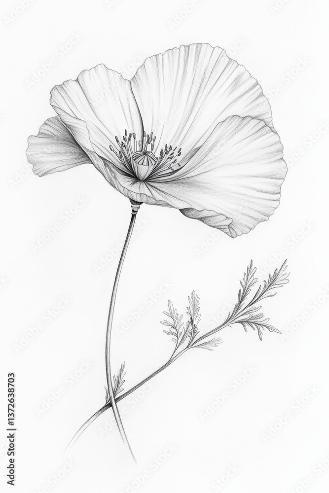 Fototapeta premium Delicate white flower sketch showcasing intricate details and graceful lines, perfect for artistic projects and floral designs, nature illustration concept