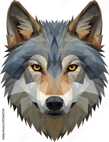 Polygonal illustration of a wolf head with piercing yellow eyes