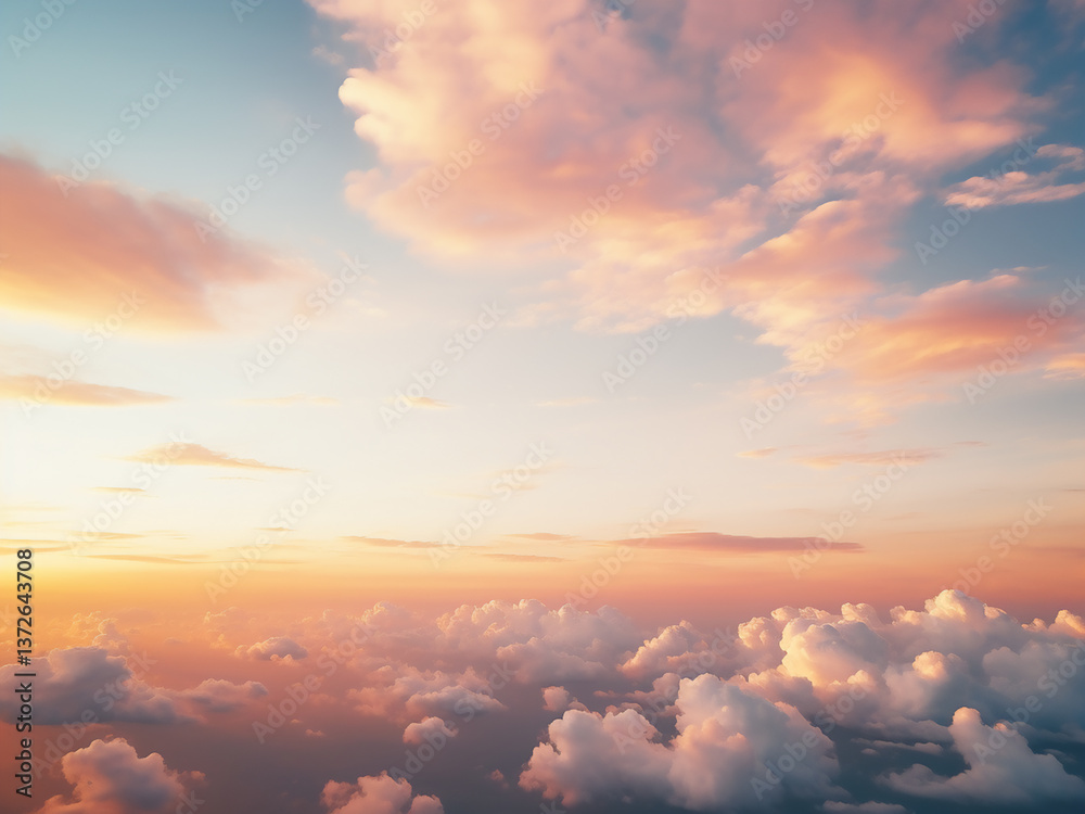 Stratocumulus clouds in the evening create a layered pattern under the sunset light Stratocumulus clouds in the evening create a layered pattern under the sunset light