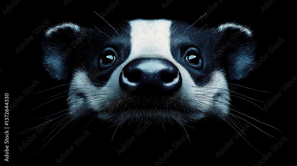 Captivating badger portrait studio setting digital art dark background close-up wildlife concept Captivating badger portrait studio setting digital art dark background close-up wildlife concept