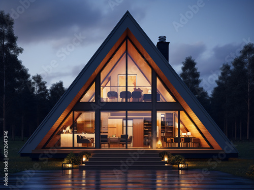 Wallpaper Mural Flat design house with square windows and a triangle roof Torontodigital.ca