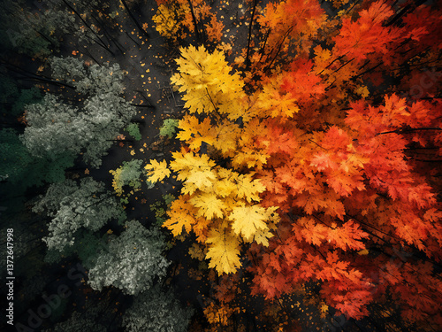 Forest canopy changing colors as seasons shift, revealing the passage of time across the landscape