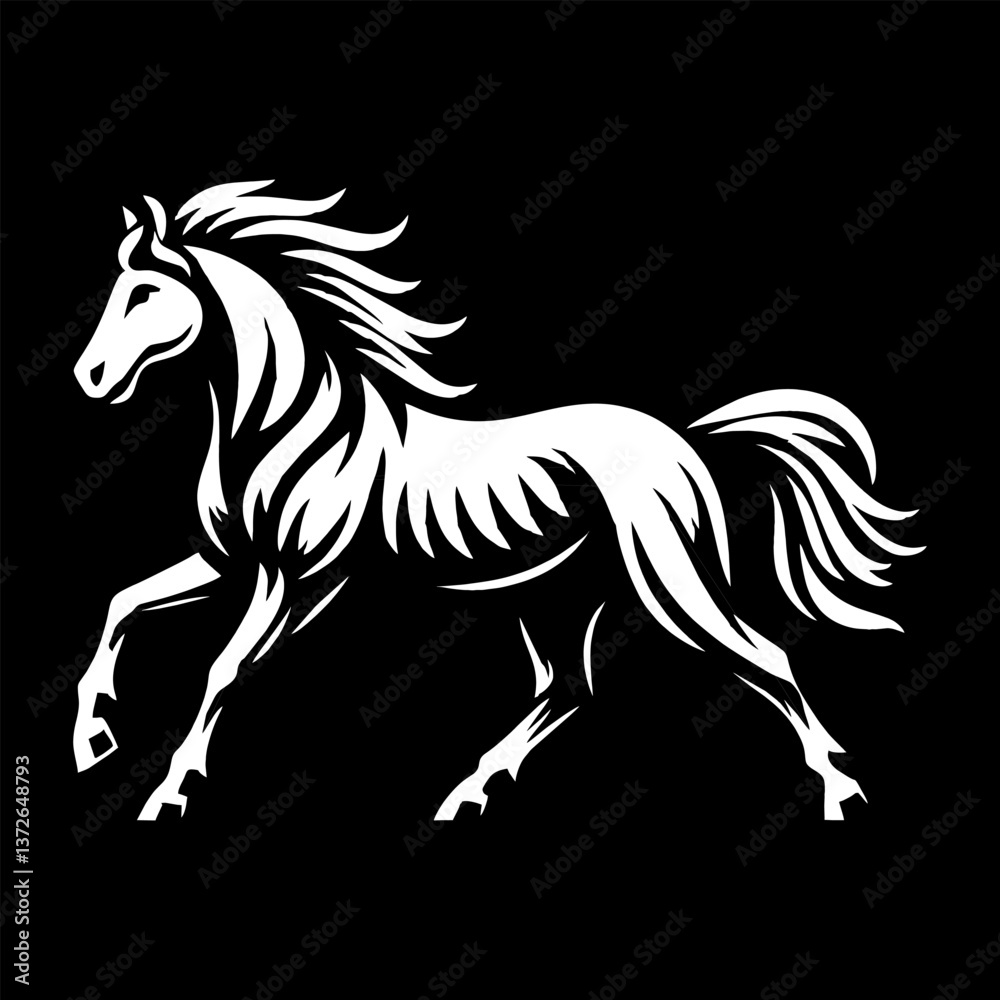 Silhouette of a running horse, black background, logo design Silhouette of a running horse, black background, logo design