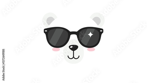 Cute illustration of a polar bear face wearing sunglasses