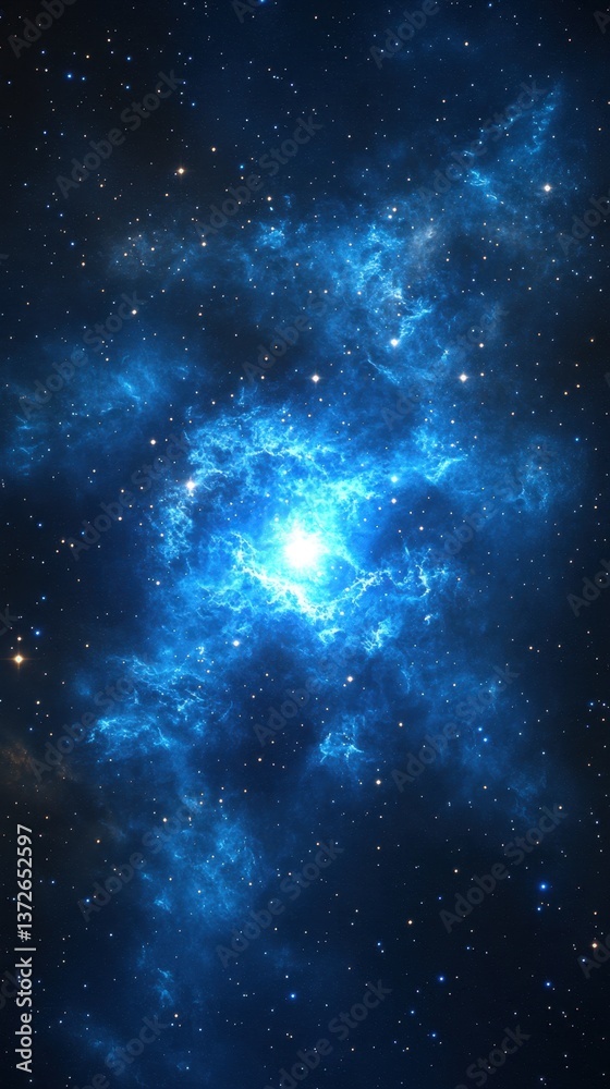 Fototapeta premium Ethereal Cosmic Symphony Azure Nebula and Celestial Stars Deep Space Exploration Abstract Galaxy Background