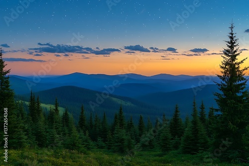 Mountain Sunset Forest View