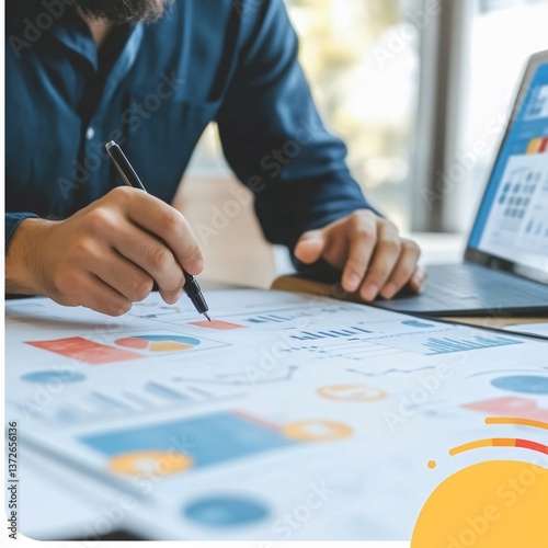 Wallpaper Mural Analyzing business growth strategies office setting visual data representation professional environment close-up view performance metrics Torontodigital.ca