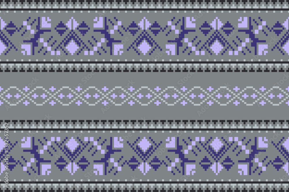 Colorful geometric traditional ethnic pixel art pattern background.Ikat seamless pattern abstract design for fabric print cloth dress carpet curtains and sarong.fabric,batik,Knitwear,Embroidery