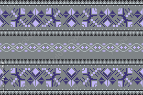 Obraz na płótnie Colorful geometric traditional ethnic pixel art pattern background.Ikat seamless pattern abstract design for fabric print cloth dress carpet curtains and sarong.fabric,batik,Knitwear,Embroidery w salonie