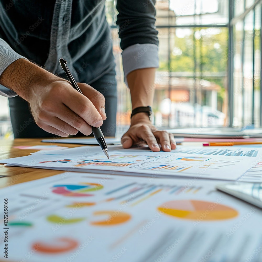 Fototapeta premium Business analysis strategies an in-depth look at data visualization in a modern office environment
