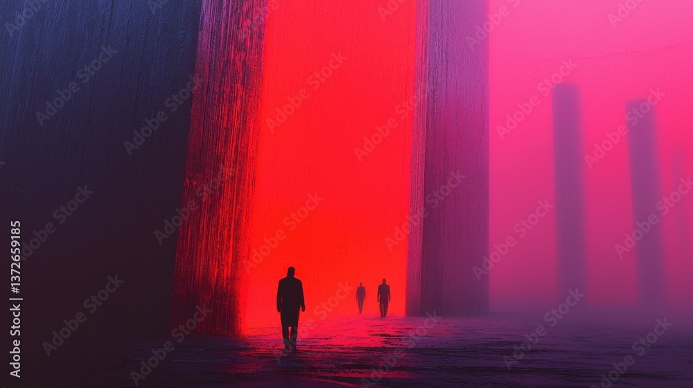 Mysterious silhouetted figure walks through a moody fog shrouded city at night creating a surreal cinematic atmosphere The dark Mysterious silhouetted figure walks through a moody fog shrouded city at night creating a surreal cinematic atmosphere The dark