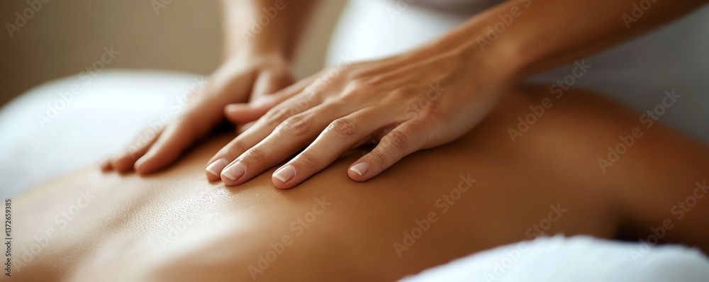 Naklejka premium A massage therapist working on a clients back, promoting muscle relaxation