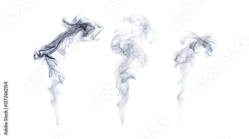 Smoke Set in Three Different Poses on Transparent Background for Atmospheric Effects, Fire Illustrations, or Abstract Designs photo