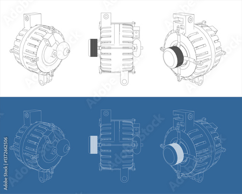 Car Alternator Diagram – CAD-Style Industrial Illustration