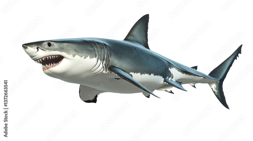 Fototapeta premium Great White Shark Swimming Against Transparent Background