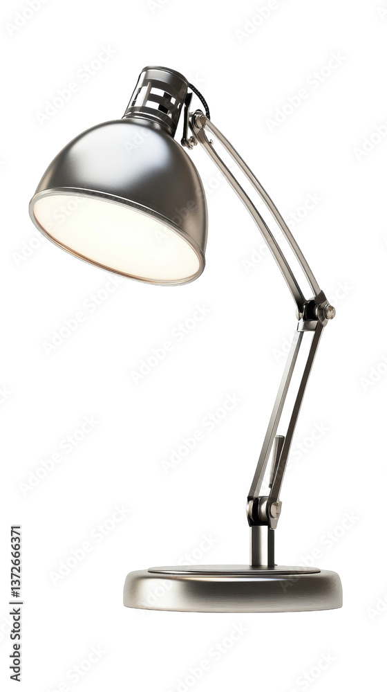 Isolated on white Transparent background image separated png. Silver Metal Desk Lamp with Adjustable Arm on Transparent Background Isolated on white Transparent background image separated png. Silver Metal Desk Lamp with Adjustable Arm on Transparent Background