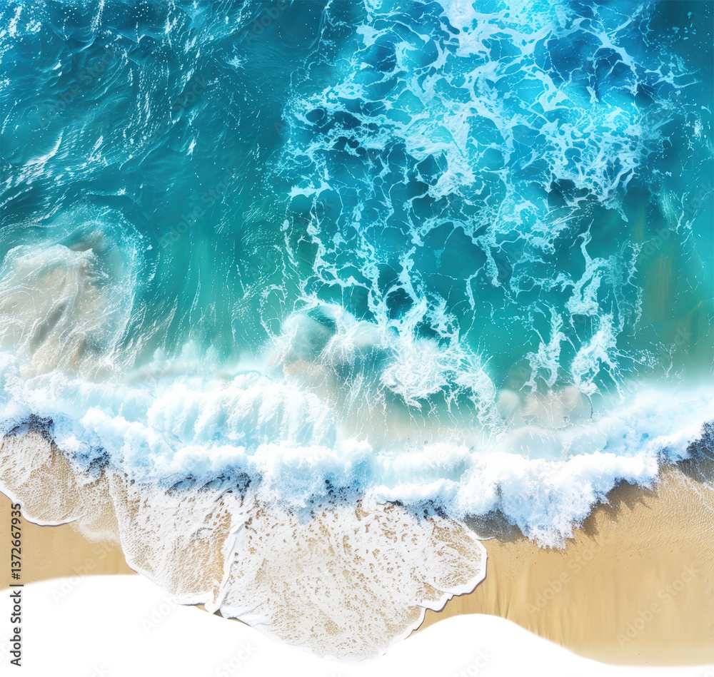 Aerial view of bright ocean waves crashing Aerial view of bright ocean waves crashing