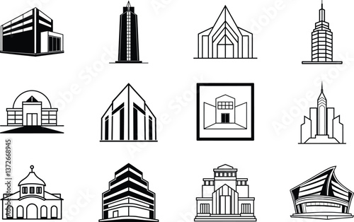 Modern Building Icons Architecture, Skyscrapers, and Structures