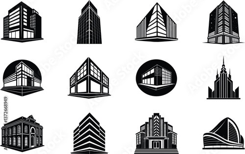 Modern City Building Icons Architecture, Skyscrapers, and Designs