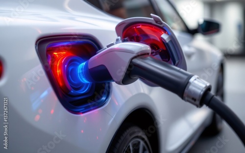 An electric vehicle charging connection showcasing vibrant lights and a modern design