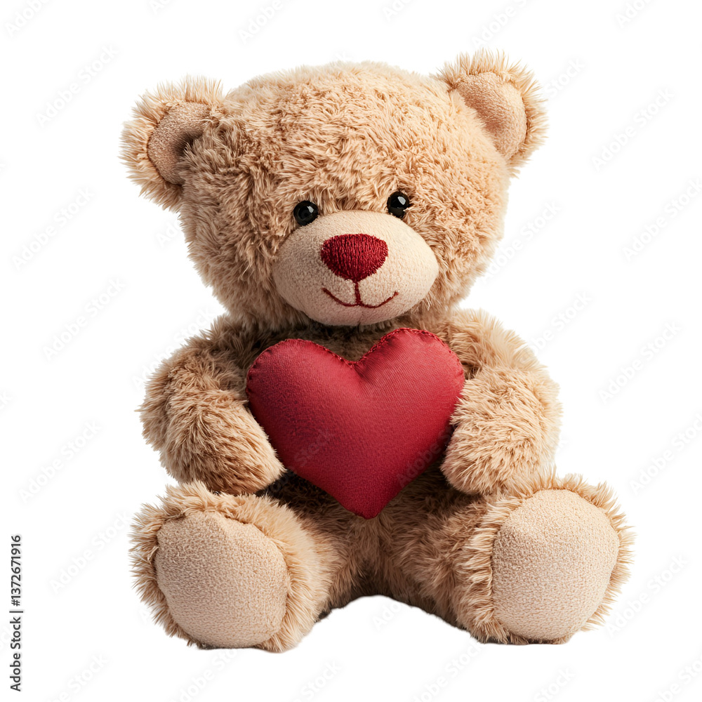 Fototapeta premium Cuddly Teddy Bear Holding a Heart on Isolated White Background