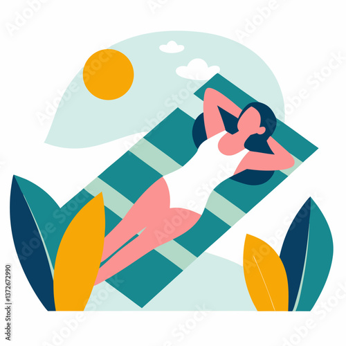 Woman relaxing on a sun lounger in a sunny outdoor setting