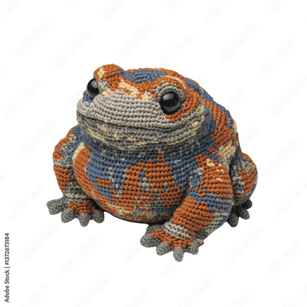 Obraz premium Amigurumi Crochet Frog Orange, Grey, and Blue Toad Pattern